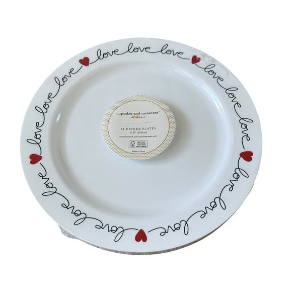 Cupcakes & Cashmere Red Hearts Love Border Disposable 10.25" Dinner Plates 12pc - Picture 3 of 10